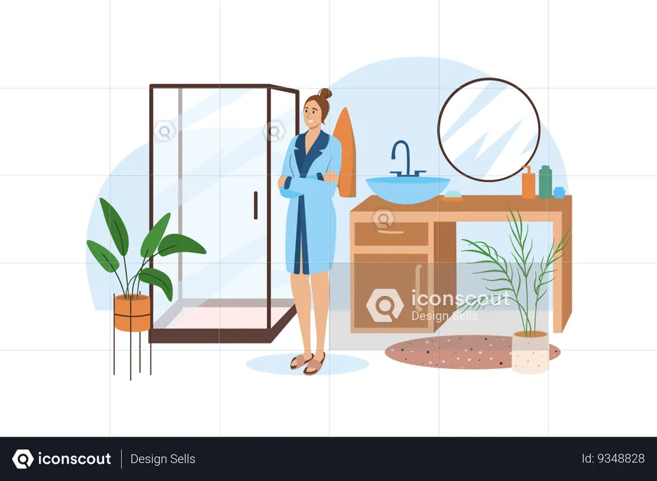 Woman wants to accept to do procedures in a beautiful bathroom  Illustration