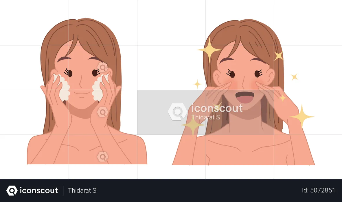 Woman wash face using face scrub  Illustration