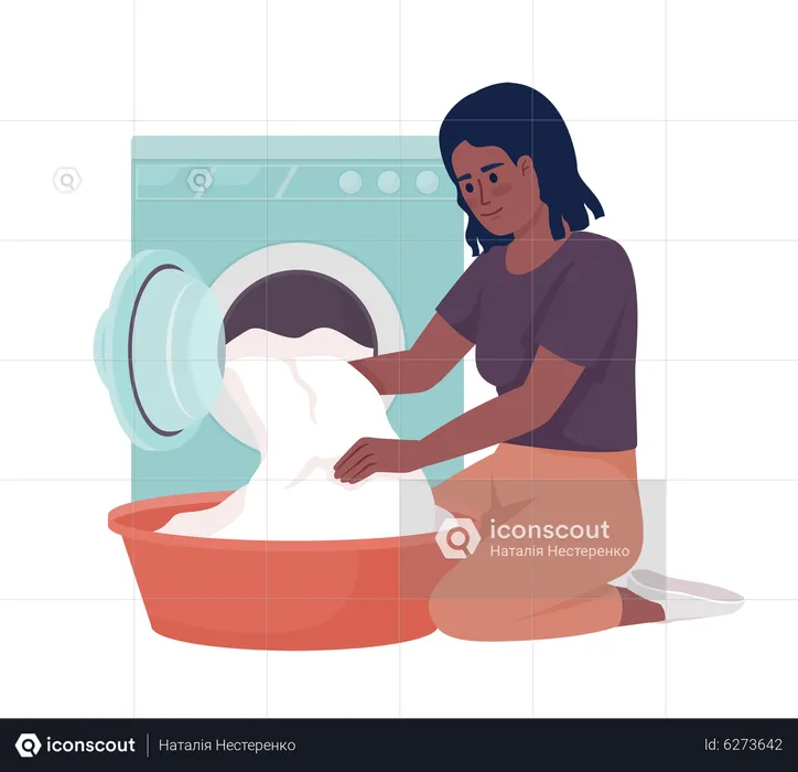 Woman washing clothes in washing machine  Illustration