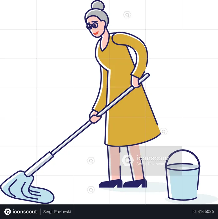 Woman washing floor with help of mop  Illustration