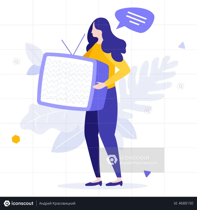 Woman watching live television broadcast  Illustration