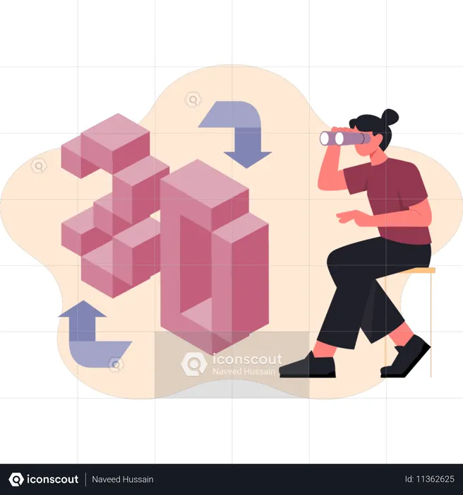 Woman watching on print box  Illustration