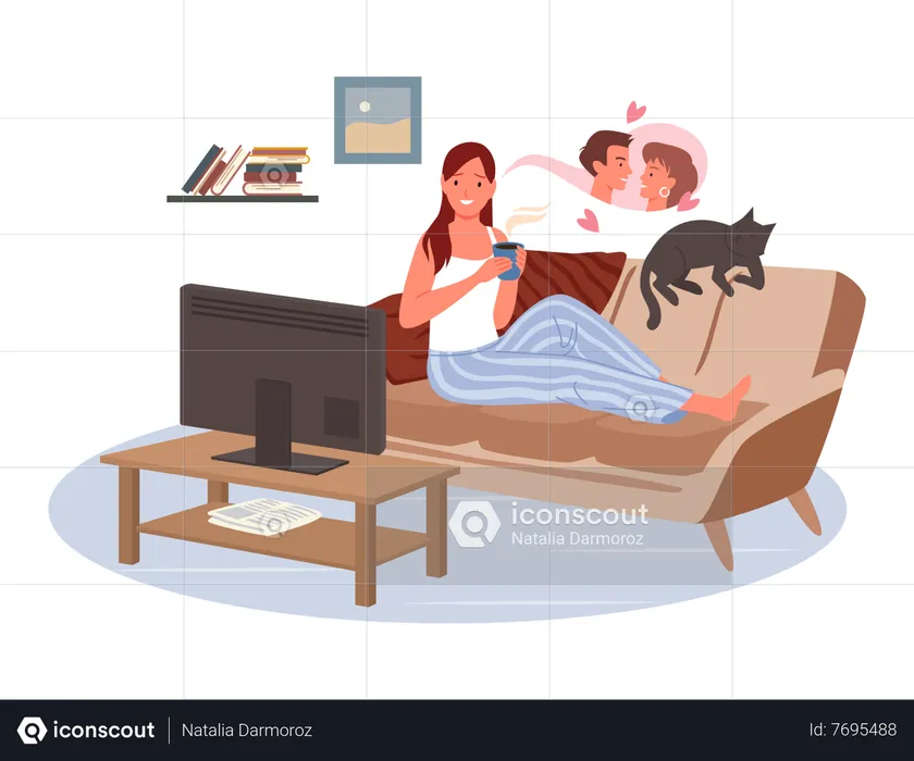 Woman watching romantic film  Illustration