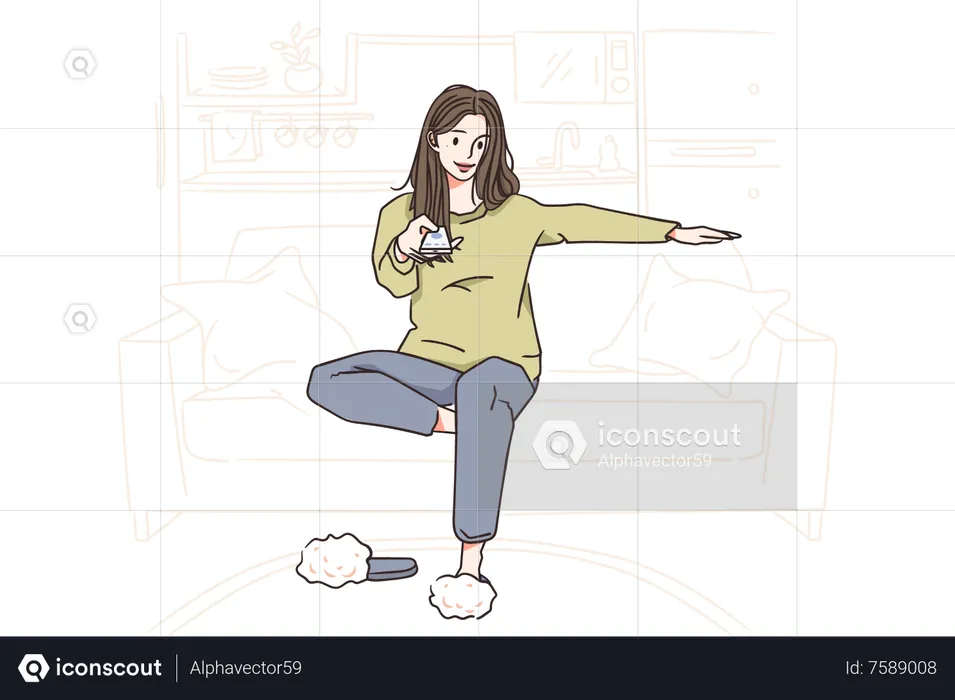 Woman watching television at home  Illustration