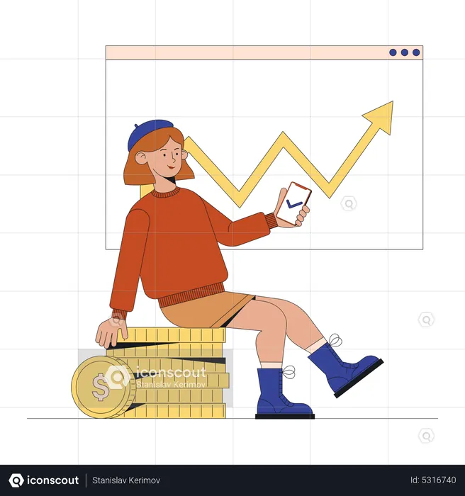 Woman watching the growth of stocks  Illustration