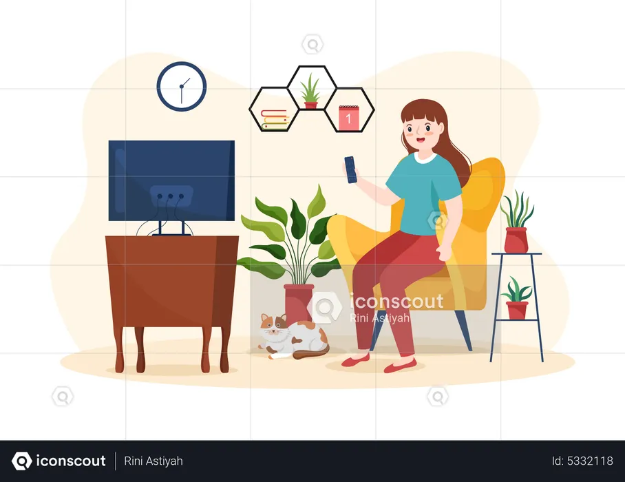 Woman watching tv  Illustration