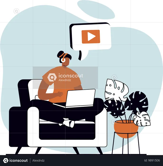 Woman watching video on laptop  Illustration