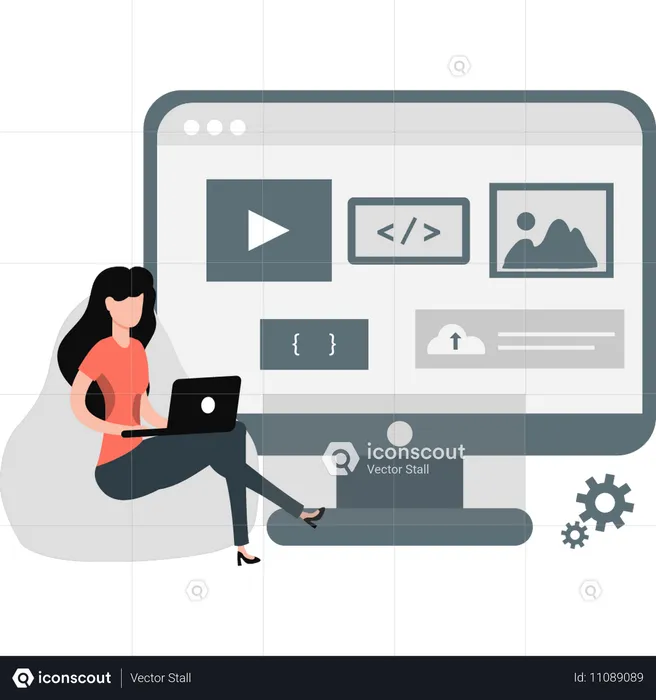 Woman watching video tutorial  Illustration