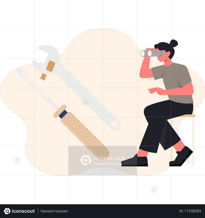 Woman  watching wrench repair  Illustration