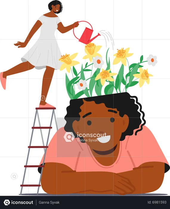 Woman watering flowers  Illustration