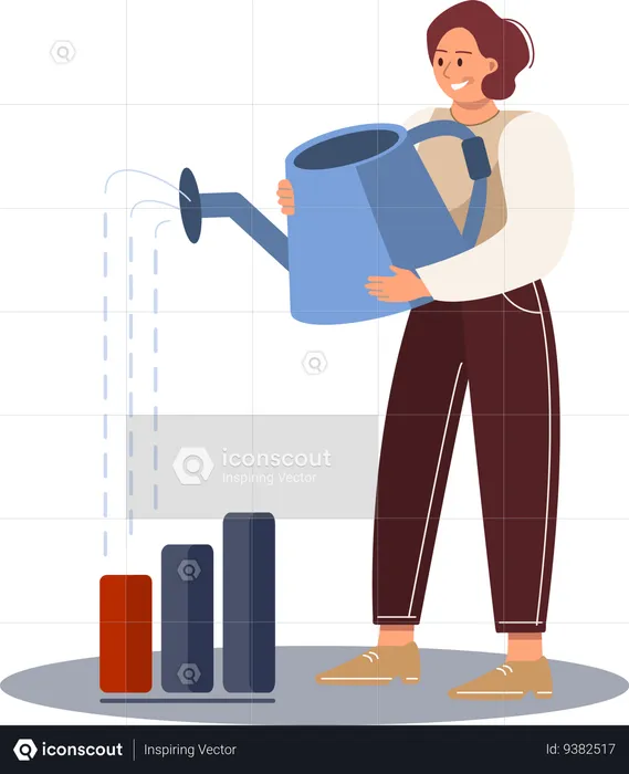 Woman watering on growth chart  Illustration