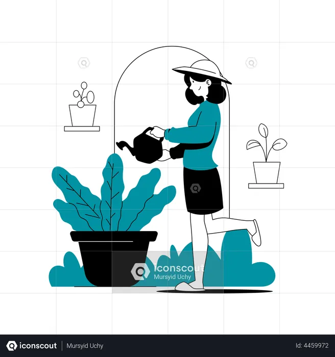 Woman Watering Plant  Illustration