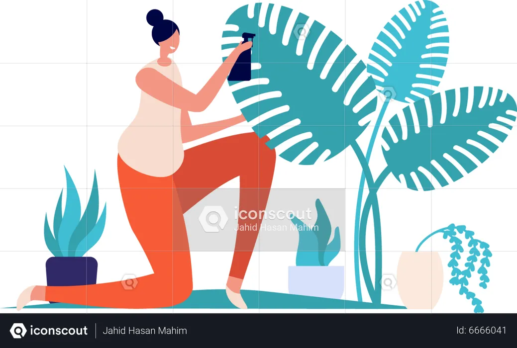 Woman watering plant  Illustration