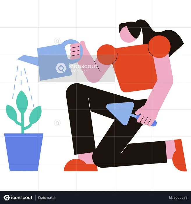 Woman watering plant  Illustration