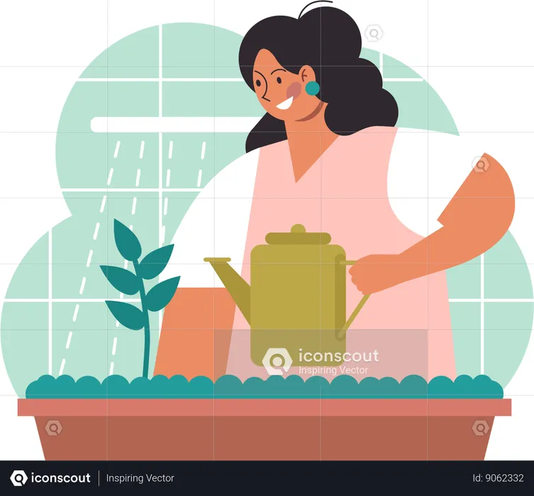 Woman watering plant  Illustration