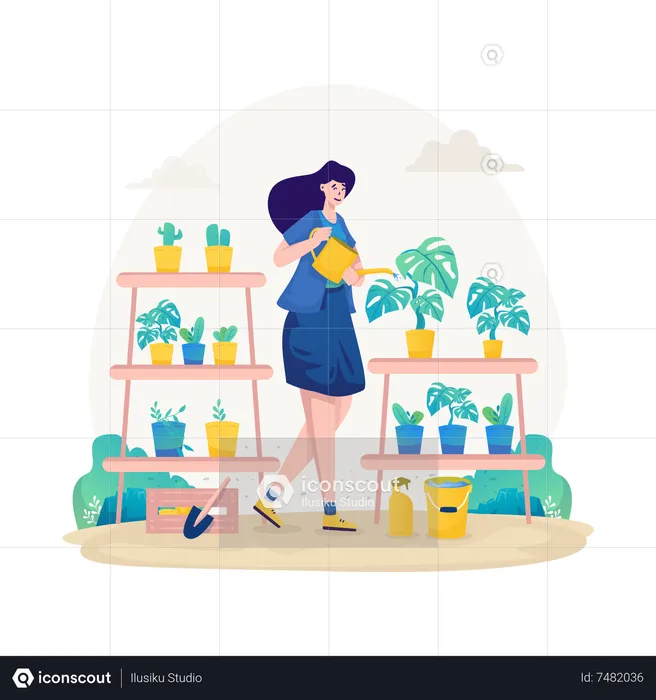 Woman Watering plants  Illustration