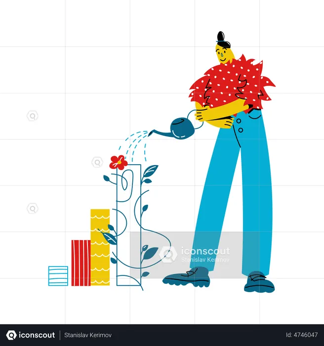 Woman watering the schedule from watering can  Illustration