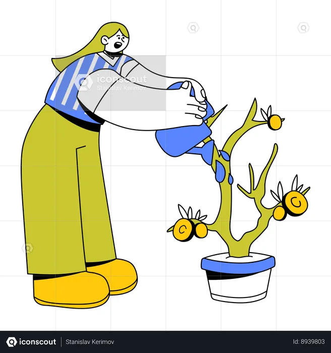 Woman Watering Tree With Crypto Coins  Illustration