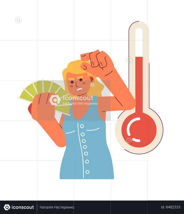 Woman waving hand fan  Illustration