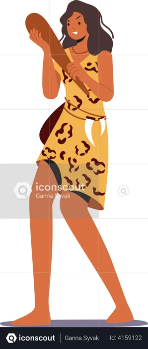 Woman Wear Animal Skin  Illustration