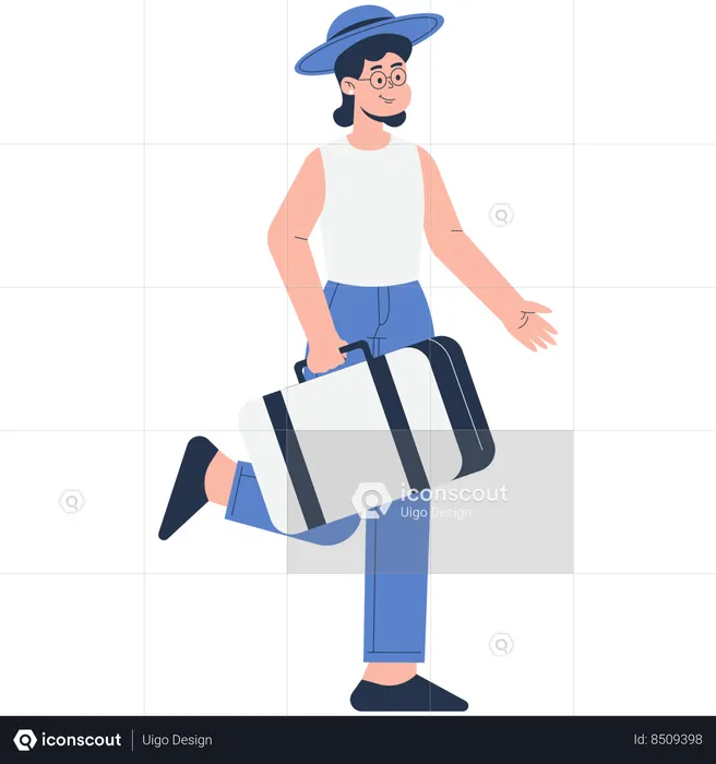 Woman Wearing a Hat Going on Vacation  Illustration