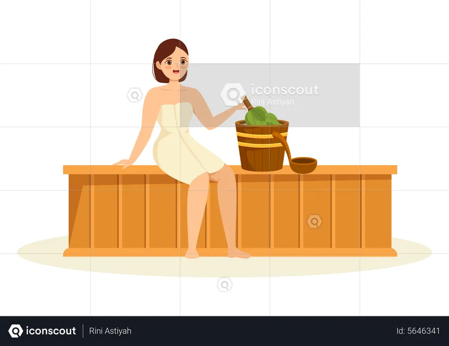 Woman wearing bath towel  Illustration