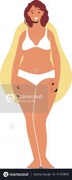 Premium Vector  Woman posing in white underwear, woman with pear-shaped  body.