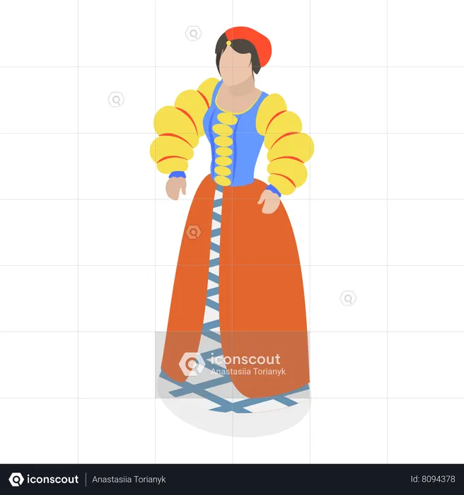 Woman wearing European medieval costume  Illustration