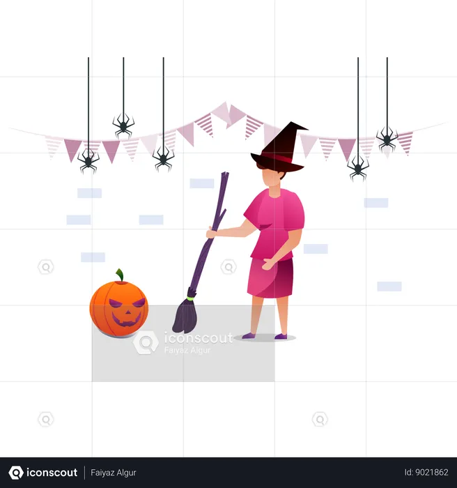 Woman wearing halloween witch costume  Illustration