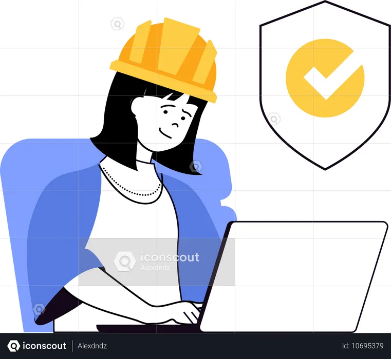 Woman wearing helmet while working with safety  Illustration