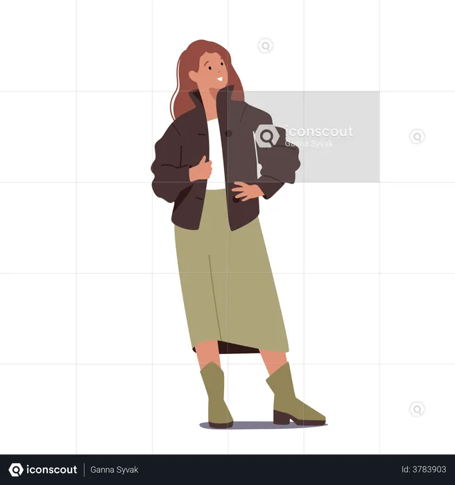 Woman Wearing Leather Jacket  Illustration