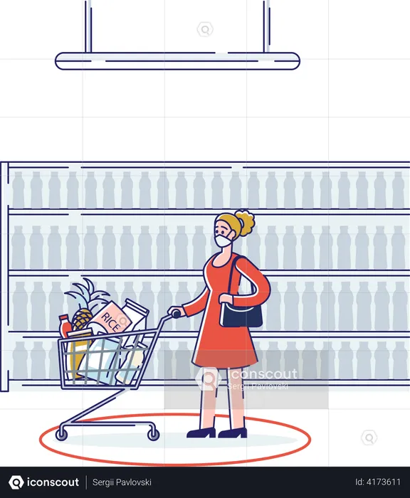 Woman wearing mask while shopping in supermarket  Illustration