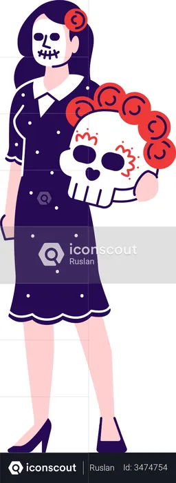 Woman wearing Mexican day of dead costume  Illustration