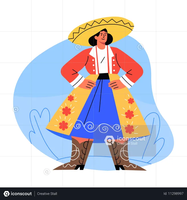 Woman wearing Mexican traditional dress  Illustration