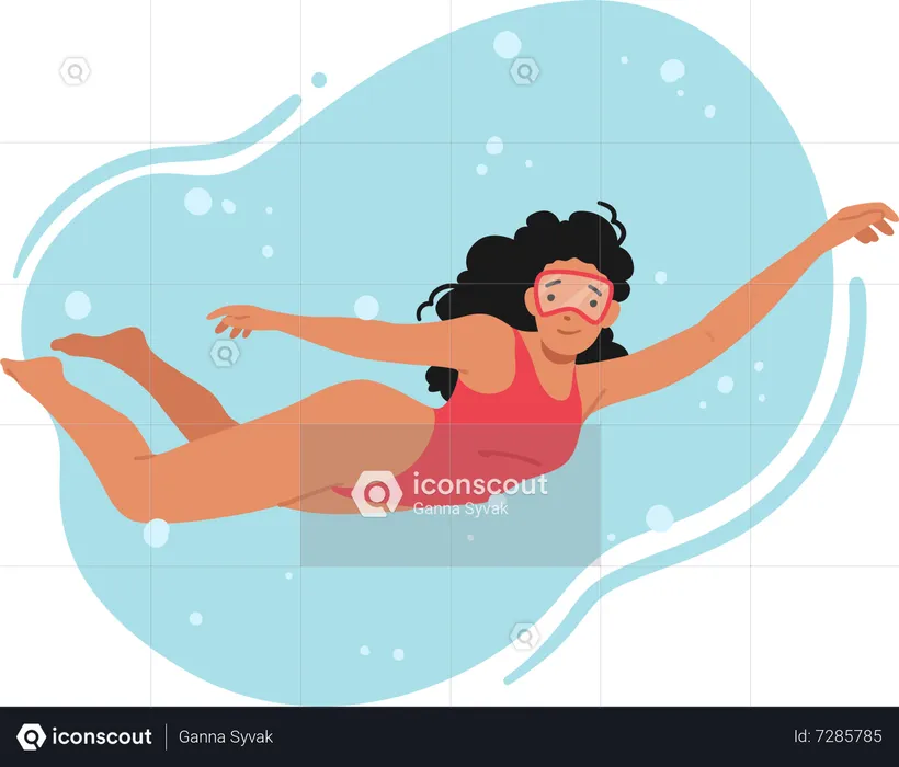 Woman Wearing Red Swimsuit Diving  Illustration