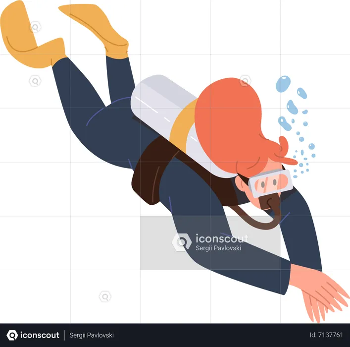 Woman wearing scuba diving suit and flippers swimming underwater  Illustration
