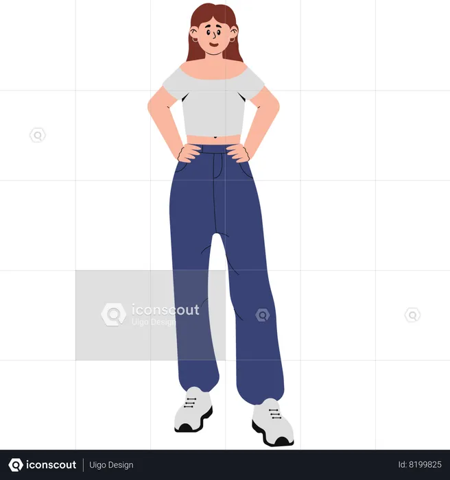 Woman Wearing Short Top and Long Pants  Illustration