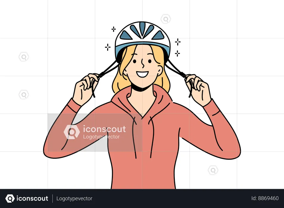 Woman wears helmet while riding cycle  Illustration