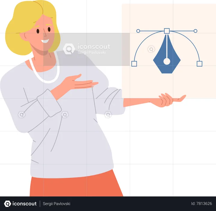 Woman web designer presenting innovative graphic  Illustration