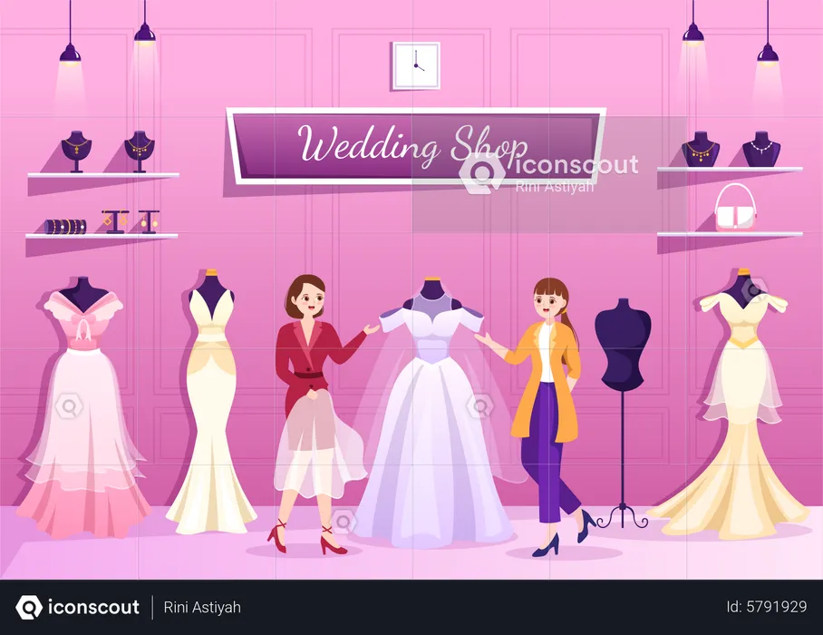 Woman Wedding Shop  Illustration