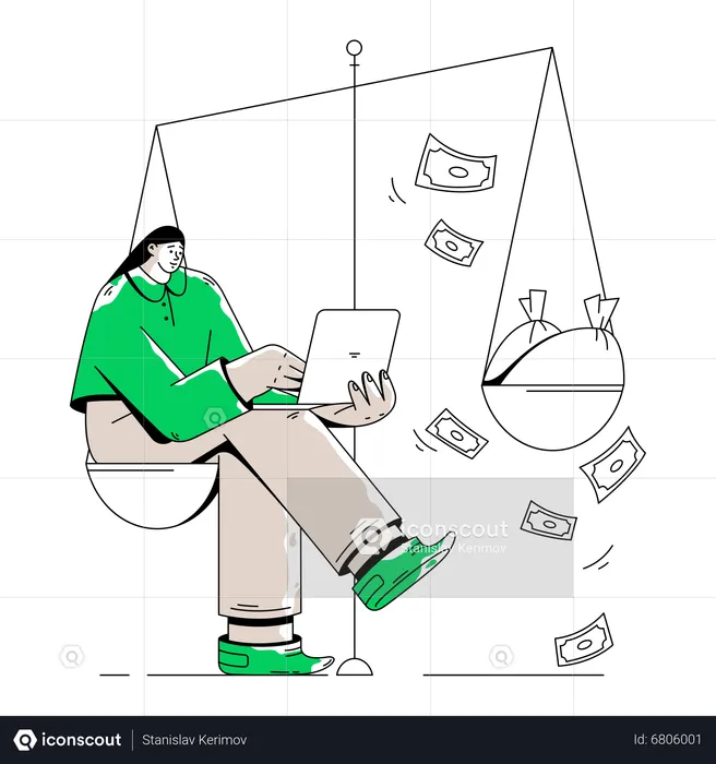 Woman Weighs The Profits Received  Illustration