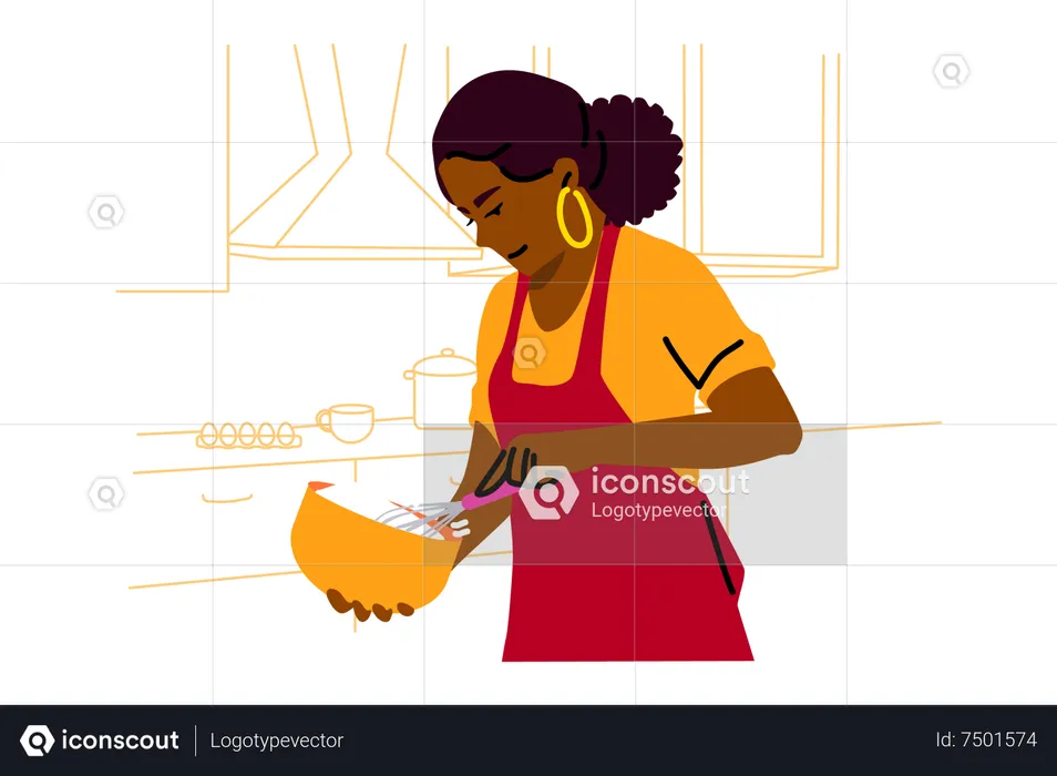 Woman whipping in bowl  Illustration