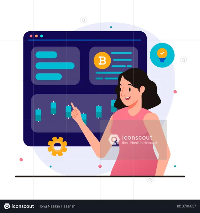 Woman who analyzes crypto trading  Illustration