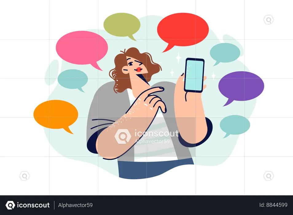 Woman who received many SMS messages on mobile phone  Illustration