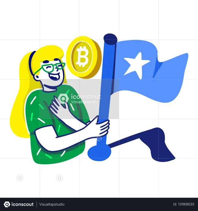 Woman Winning Bitcoin Content  Illustration