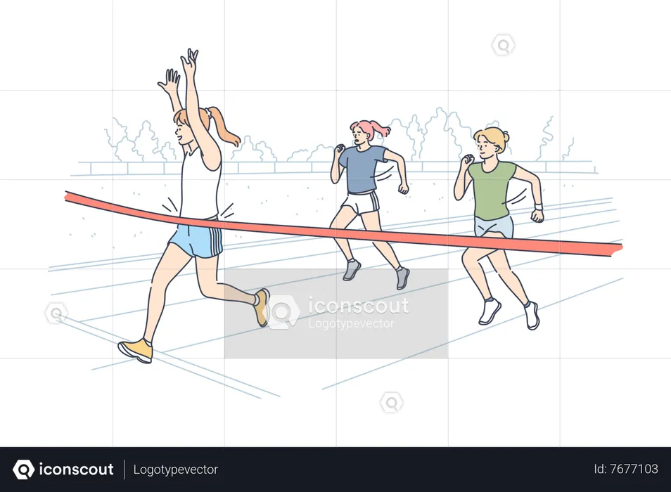 Woman winning marathon race  Illustration