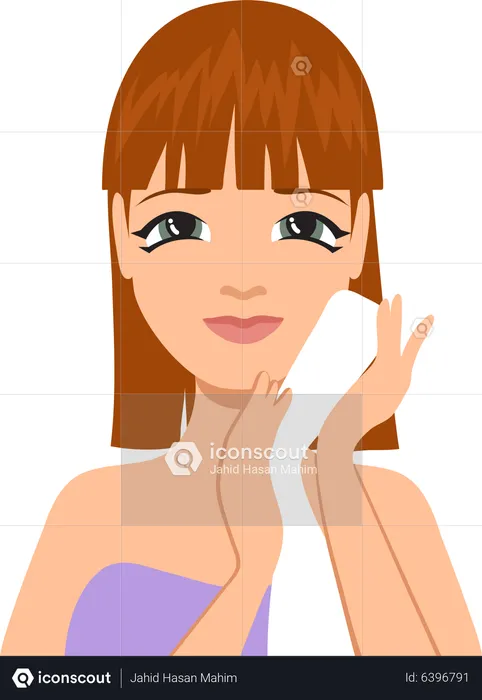 Woman wipe face using towel  Illustration