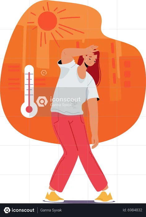Woman wipes forehead due to extensive heat  Illustration