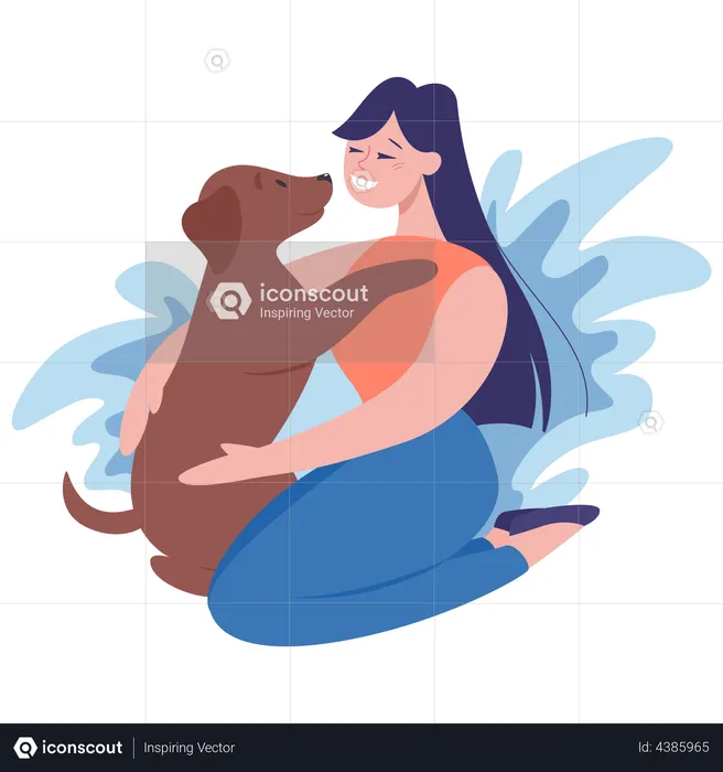 Woman with a dog  Illustration