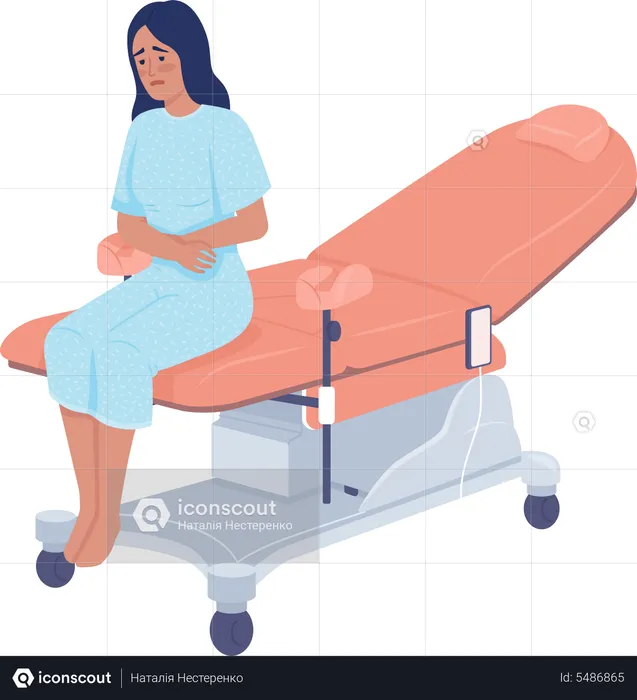 Woman with abdominal pain visiting gynaecologist  Illustration